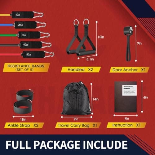 Whatafit Resistance Bands Set (11pcs), Exercise Bands with Door Anchor, Handles, Carry Bag, Legs Ankle Straps for Resistance Training, Physical Therapy, Home Workouts — view 4