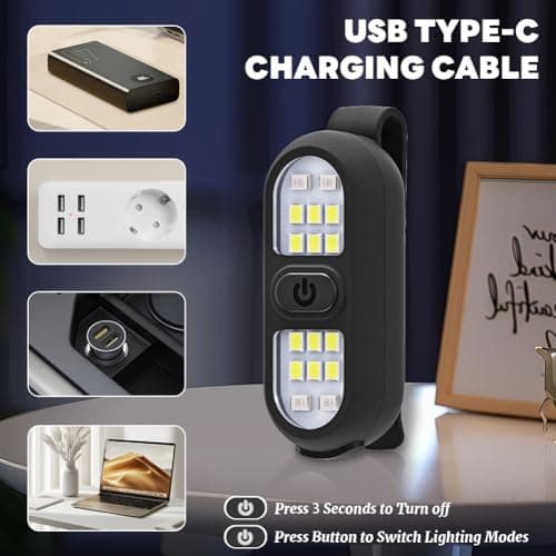 flintronic 1PC Clip On Flashlight, Running Light, Rechargeable Safety Lights, LED Work Light, Portable Hands Free Flashlight for Walking at Night,Dog Running, Camping, Hiking,Black — view 4