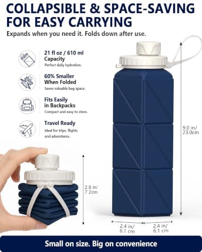 BEAUTAIL Collapsible Water Bottle 610 mL, Silicone Travel Water Bottle — view 2