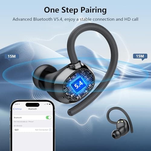 Wireless Earbuds, New 128H Bluetooth 5.4 Headphones Sport with Earhooks, Earbuds Dual LED Display, 4 ENC Noise Cancelling Mic Wireless Earphones, IP7 Waterproof Ear Buds for Sport/Gym/Running — view 4