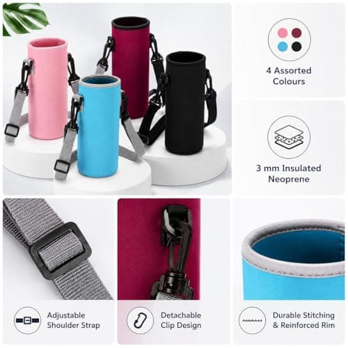 Trevixor 4Pcs Water Bottle Carrier with Shoulder Strap, Canvas Bottle Holder Bag, Portable Sleeve Pouch for Travel, Hiking, Gym and Outdoor Use — view 3
