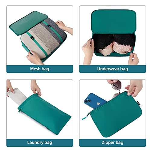 BAGAIL 10 Set Packing Cubes Various Sizes Packing Organizer for Travel Accessories Luggage Carry On Suitcase - Teal — view 6