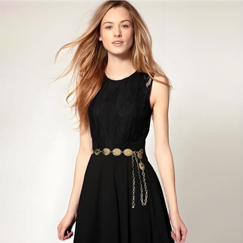 NXPUXP Western Metal Concho Belt,Cowgirl Concho Chain,Adjustable Waist Chain for Women,Suitable for Dresses,Jeans,Costumes (Gold-2025),M,Non-Precious Metal,No Gemstone — view 3