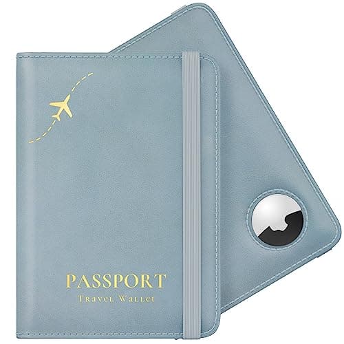 Stouchi Passport Holder Airtag Wallet UK Passport Cover Protector PU Leather Travel Wallet Case Organiser Document Holder for Men&Women Passport,Business Cards,Boarding Passe(Azure)