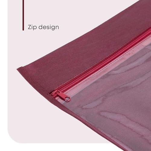 Fineway 20 Pack Saree Storage Bags with Zip – Space saving Clear Zip Bag, Clothes Bag Organiser for Sarees, Dresses & Clothes – Moisture-Resistant Saree Bags Clothing Storage (Maroon, 42x35cm) — view 4
