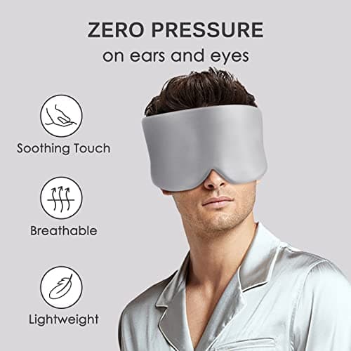 OLESILK 100% Natural Mulberry Silk Eye Mask for Sleeping Large, Silver Grey — view 4