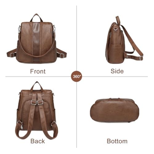 VASCHY Women Backpack, Fashion Anti Theft Ladies Backpack Purse Faux Leather Daypack 3 Ways to Carry Vintage School Rucksack Handbag Bag with Detachable Shoulder Strap for Travel Shopping (Brown) — view 6
