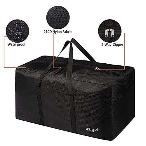 WEERY Large Travel Duffle Bag, 96L Extra Waterproof Holdall Lightweight Foldable Duffel Bag for Men Women, Black — view 4