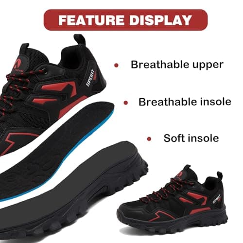Mufanton Hiking Boots Mens Walking Boots Non-Slip Outdoor Mountain Trekking Shoes Lightweight Travelling Backpacking Camping Footwear Sneaker,Black red,EU44 — view 4
