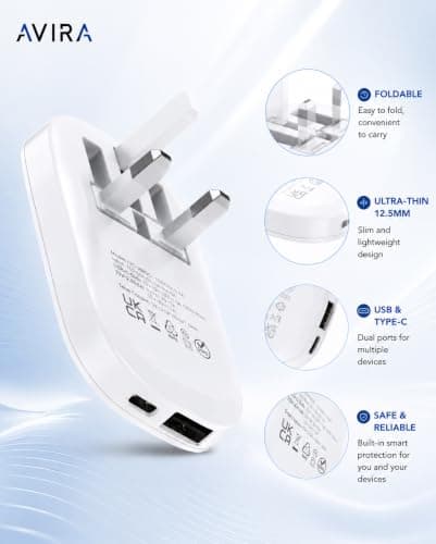 Ultra Slim 30W USB C Plug UK,Foldable Pins,GaN Fast Charger, Dual Port USB-A + USB-C, USB-C PD 3.0 PPS 30W, USB-A QC 3.0 Compact Travel Charger for iPhone, iPad, Samsung, Laptop, Nintendo Switch — view 3