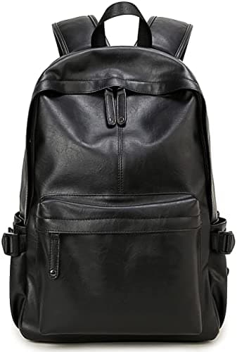 Baosha BP-20 Unisex PU Leather Causal Daypack Laptop Computer Bag 15.6 inch College School Backpack Shoulder Bags Outdoor Weekend Travel Rucksack (Black) — view 2