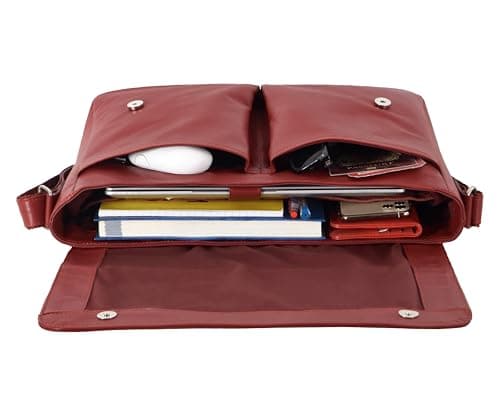 Laptop Messenger Bag Red Cowhide Leather Briefcase Shoulder Office Travel Bag 7111 — view 5