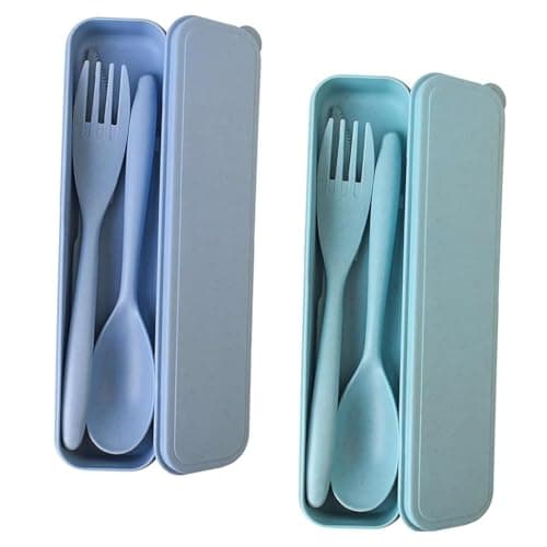 2 Sets Portable Reusable Cutlery Set with Case – Eco-Friendly Plastic Utensils for Lunch Box, Travel & Office – Compact Flatware Kit for On-The-Go Dining