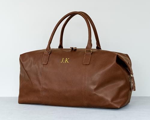 Personalised Men's Leather Weekend Bag – 30L Travel Holdall for Men – Black or Brown Duffle Bag, Custom Embroidered with Initials – Ideal for Travel, Hand Luggage, or Camping — view 3