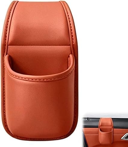 Car Door Storage Pocket, PU Leather Car Door Cup Holder (Orange)