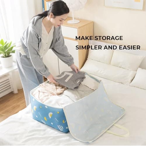 Storage Boxes With Lids，Packing Boxes Heavy Duty Oxford Organizer Bags Duvet Storage Bag 84L laundry bags Large Capacity for moving Waterproof and Dust-proof Foldable（Blue） — view 5