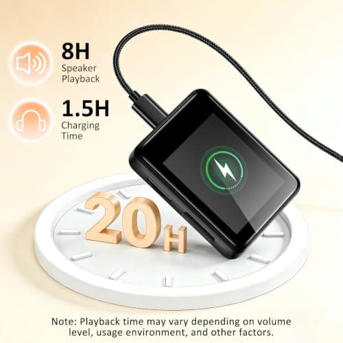 Portable MP3 Player with Bluetooth, 50-Hour Battery, Expandable up to 128GB, Mini Music Player built-in Speakers, Touch Screen, FM Radio, Voice Recorder, Includes 32GB Card, Case & Earphone,Black — view 3