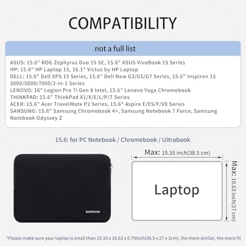 RAINYEAR 15.6 Inch Laptop Sleeve Carrying Bag, Black — view 5