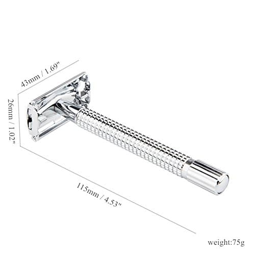 Safety Razor/Shaver/Shaving Tool/Butterfly Men's Razor Kit, Chrome Long Handle Butterfly Open Double Edge Safety Razor Men's Shaver (1 Razor Excluding blades, 1 Stand and 1pc Genuine Leather Case) — view 5