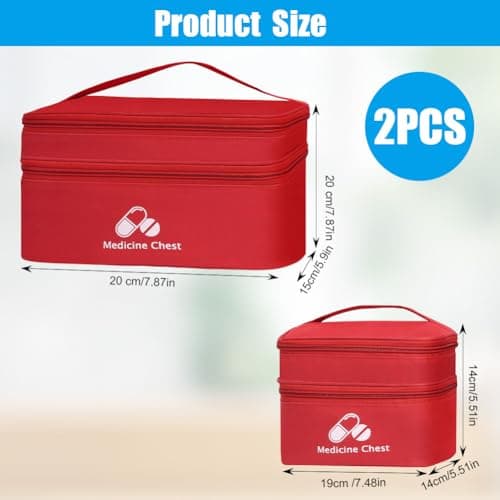DiULi First Aid Kit Bags 2 Pack, Small & Medium Empty Medication Storage Bag Set, Waterproof Oxford Cloth Medicine Pouch with Dual Zippers, Tear-Resistant for Home Travel Hiking Camping, Bright Red — view 2
