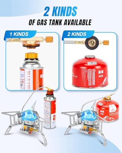 Portable Camping Gas Stove, Windproof 3500W Burner with Piezo Ignition, Adapters for Outdoor BBQs Cooking Hiking Camping and Picnics (silver) — view 6