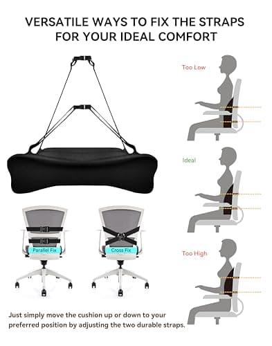 Travel Ease Ergonomic Lumbar Support Cushion, Gel and Memory Foam Back Support Cushion for Office Chairs with Skin-friendly Cover for Comfort (Black) — view 6
