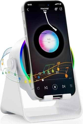 Wireless Induction Audio Bluetooth Speaker, 4-in-1 Design with RGB, Anti-Slip Base for 4-13" Phones, Bluetooth 5.3, Instant Play, Perfect Tech Gift (White)