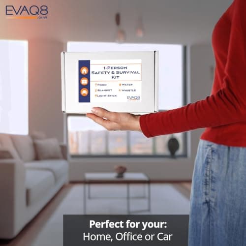 EVAQ8 Compact 1-Person Safety & Survival Kit – Long-Life Food (2,400 kcal), Long-Life 500 ml Water, Foil Blanket, Light Stick & Whistle • 4-Year Shelf Life — view 3