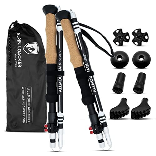 Alpin Loacker Hiking Poles Foldable Aluminium with Cork Handle I Nordic Walking Poles Women and Men for Skiing and Hiking I Lightweight Foldable Trekking Poles Telescopic for Mountain Sports, 115-135