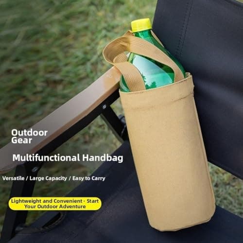 Water Bottle Bag, Canvas Insulated Carrier Flask Holder with Handle Portable Thermal Cup Pouch for Outdoor Travel Camping(Black) — view 3