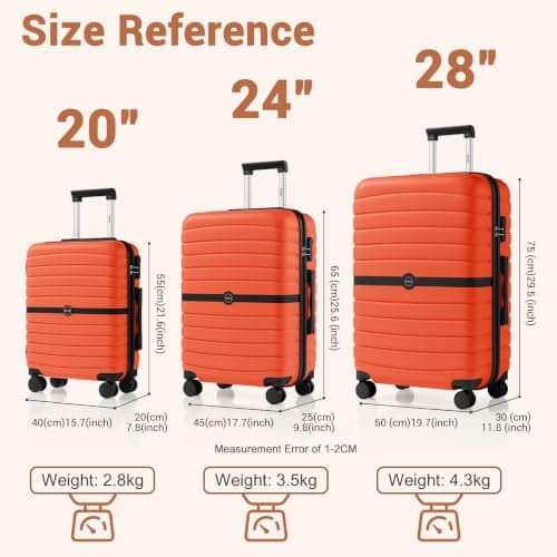 Kono Medium Hard Shell Suitcase, Lightweight ABS+PC Checked Luggage,Orange — view 4