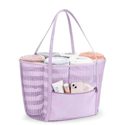 KALIDI FANCY FOREST Foldable Mesh Beach Bag with Zip, 27L Large Mesh Tote Bags for Women Ladies Summer Beach Tote Bag for Holiday Travel,Violet — view 6