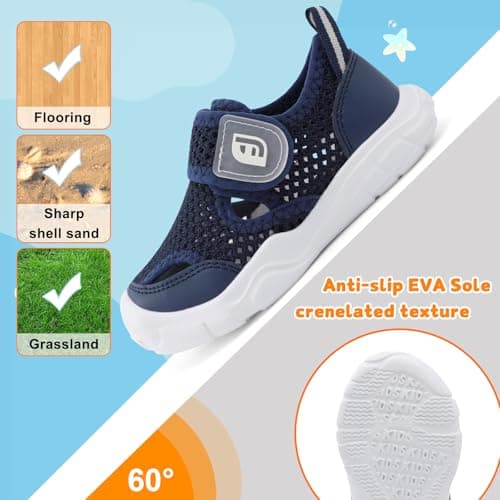JOINFREE Toddler Aqua Shoes Baby Beach Sandals Non Slip Rubber Sole Quick Dry Mesh Swimming Socks Boys Girls Pool Garden Holiday Nursery First Walking Shoes Wide Fit Navy Blue 5 UK Child — view 6
