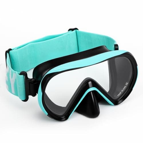 HIKOTEY Snorkel Mask for Kids with Elastic Fabric,180°Panoramic View Diving Mask With Tempered Glass Lenses,Anti-fog,Anti-leak Technology,Swimming Goggles Kids with Nose Cover for Age 4-16 Years(Blue