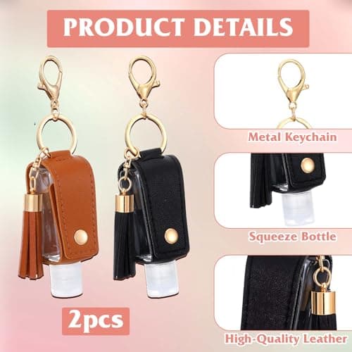 oruola 3 Pcs Hand Sanitiser with Clip,30 ml Hand Sanitiser Keyring,Mini Hands Sanitizer Keychain for Travel Lotion Liquid Soap Shampoo (Black Pink Brown) — view 3