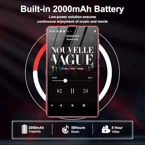 80GB MP3 Player with Bluetooth and WiFi-SWOFY 4" HD Full Touch Screen MP3 Player with Spotify, Amazon Music,YouTube,Libby,Android MP4 Music Player for Kids Red — view 3