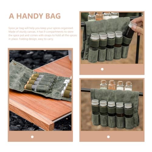 Kichvoe Portable Travel Spice Bag with 9 Compartments, Canvas Handy Bag and Glass Spice Jars, Aluminium Caps, Cork Seals, for Camping, Backpacking and Outdoor Adventure Travel Accessories — view 3