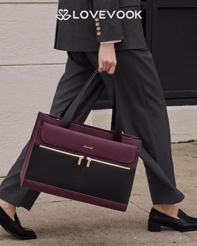 LOVEVOOK Laptop Bags for Women 15.6 Inch Ladies Work Bags Large Tote Bag with Laptop Compartment Designer Handbag Stylish PU Leather Briefcase for School Shoulder Bag for Office Business, Purple — view 2
