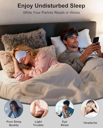 IEKEODI 2 Pack Silk Sleep Masks, Light Blocking Eye Masks, Black & Purple — view 4