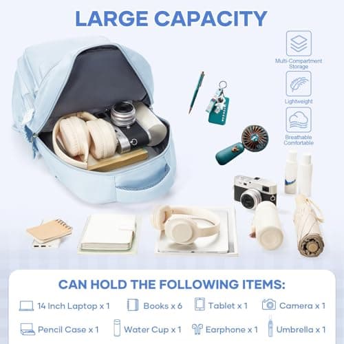 HYC00 School Backpacks for Teenage Girls Boys Casual Daypacks Lightweight School Bags for Girls Secondary High College Bookbag Lightweight Schoolbag Travel Rucksack Work Bag for Women Men,Blue — view 3