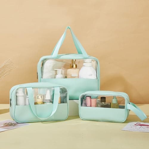 3 PCS Clear Toiletry Bags, Waterproof Cosmetic Bags with Zippers, Hanging Portable Toiletry Kit for Travel, Makeup and Toiletries — view 3