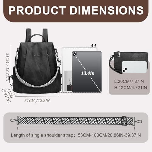 Eshow Womens Backpack Anti Theft Waterproof, Ladies Rucksack Vegan Leather Fashion, Daypack Small MakeUp bag With RFID, Handbag Shoulder For Travel School Work Light Black — view 5
