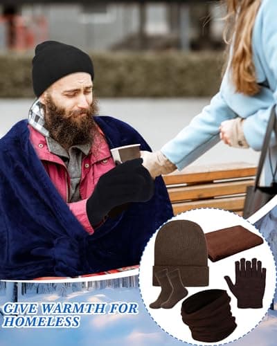 Suhine 72 Pieces Homeless Care Package Winter Gloves Socks Coral Fleece Blanket Hats Neck Scarfs Unisex Drawstring Bags, Assorted Colors, as pictures shown — view 2