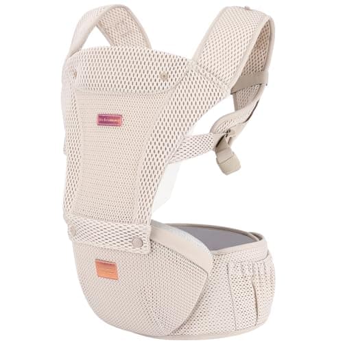 Bebamour Baby Carrier with Hip Seat, Newborn to Toddler 0–36 Months, Ergonomic Infant Carrier with Adjustable Waist Belt, Head Hood, Teething Pads & Waist Extender, Mesh Gold — view 4