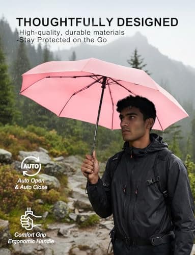 SoulRain Compact Windproof Travel Umbrella - Small, Mini Folding Parasol Kring Buckle. for Backpacks and Cars, Offering Sun & UV Protection(CoolPink) — view 6