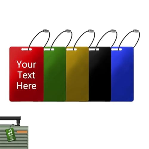 Custom Metal Luggage Tags Personalized Engraved Name ID for Suitcase, Durable Single-Side Etched Baggage Labels, 5 Colors Travel Accessories for Business Trip Gym Backpack Prevent Loss