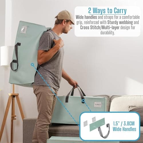 VENO 4 Pack Heavy-Duty Extra Large Moving Bags W/Backpack Straps, Moving House Essentials, Clothes Storage, Packing, Laundry Bags, Reusable and Sustainable (Light Green Matte, 4 Pack) — view 2