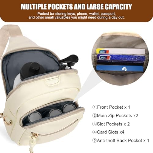 HOTUT Crossbody Bag for Women,Anti Theft Small Phone Shoulder Bag,Sling Belt Bag,with Anti-Theft Zipper Clips,Adjustable Strap,with Multiple Pockets,for Ladies Travel Shopping(Off-white) — view 5