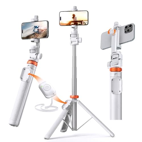 62” Phone Tripod with Remote, tripod for iPhone & Selfie Stick, High Strength Legs & Extendable Tube Travel Tripod Stand, Solidest Cell Phone Tripod Compatible with iPhone/Android/Camera(White)