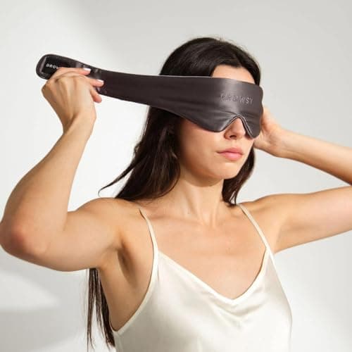 Drowsy Featherweight Silk Sleep Mask – Luxury Blackout Eye Mask for Sleeping & Travel, 100% Mulberry Silk, Lightweight Comfort, Adjustable Strap, Protects Skin & Hair - Moonlight Shadow — view 5